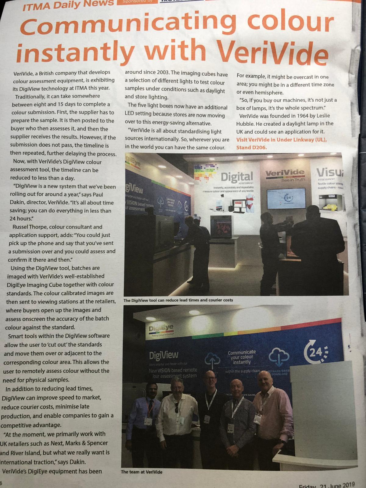 VeriVide's DigiView and CAC LED featured in ITMA Daily News