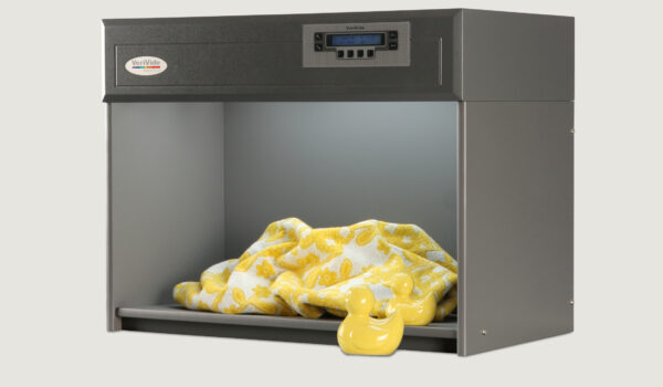 Yellow duck and towel in colour assessment cabinet