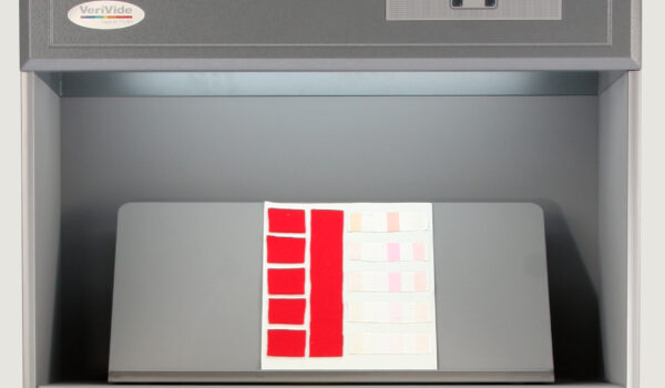 Fabric samples inside colour assessment cabinet