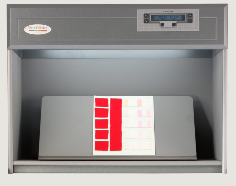 colour fastness samples inside CAC 60CF colour assessment cabinet