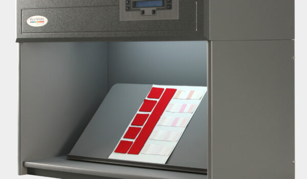 red samples in colour assessment cabinet