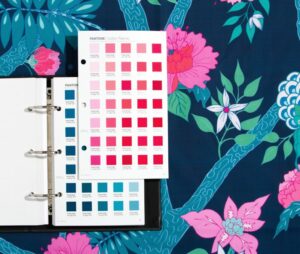 Pantone Cotton planner on patterned textile fabric