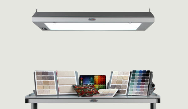 VeriVide Luminaire with a range of carpet samples underneath