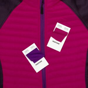 Pantone polyester swatches with fuchsia garment