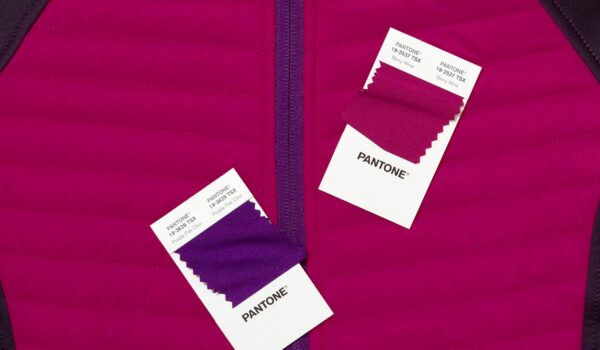 Pantone polyester swatches with fuchsia garment