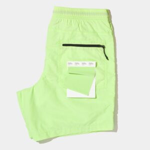 Lime green shorts with Pantone swatch