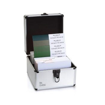A set of RAL Classic 840 HR Colour Standards in a metal case