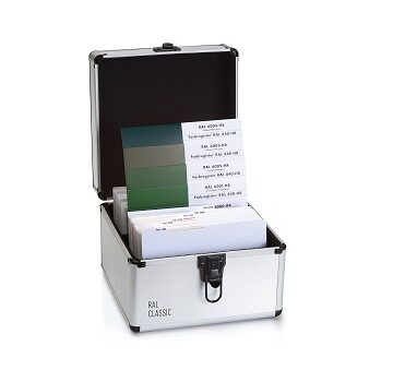 A set of RAL Classic 840 HR Colour Standards in a metal case