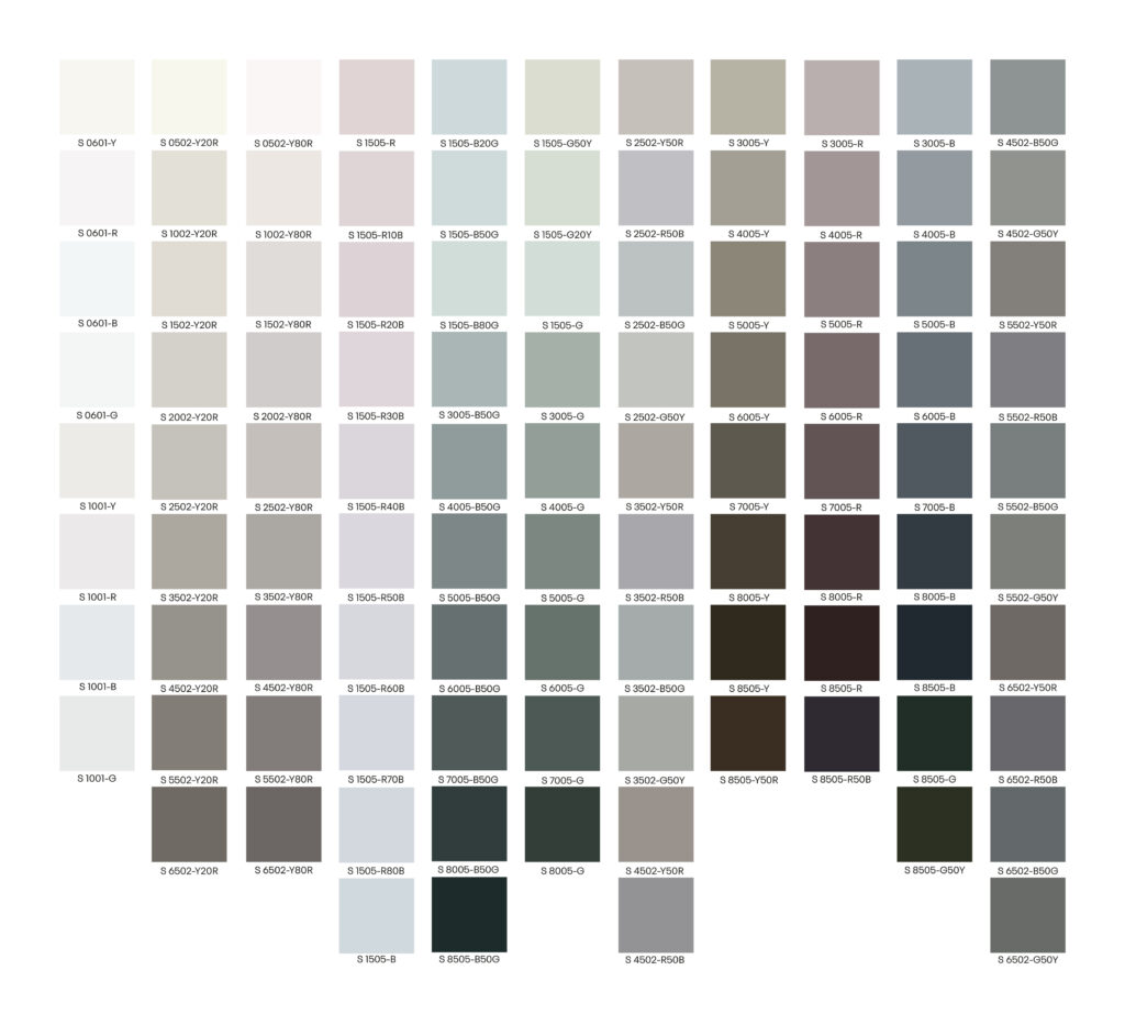 100 new low chromatic NCS colour standards