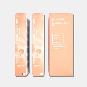 Pantone Formula Guide COY 2024 Peach Fuzz colour with presentation box