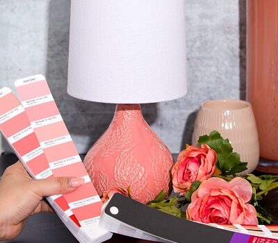 Peach lamp with Pantone FHI Color Guide